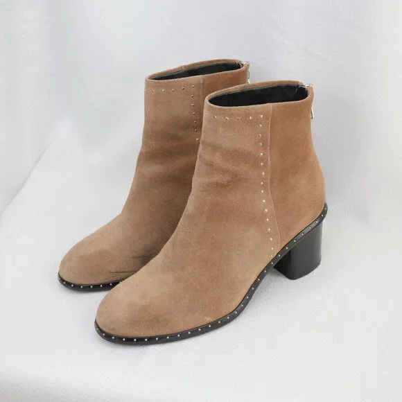 Rag & Bone Willow Brown Suede Studded Heeled Boots Sz 7 - Picture 2 of 11